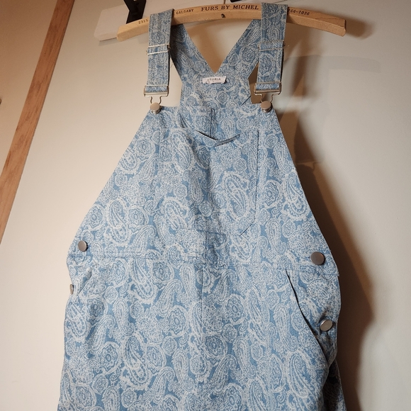Storia small 100% cotton Blue Denim Overall Dress paisley pattern - Picture 9 of 12